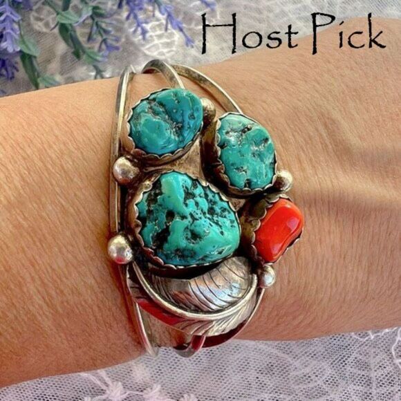 Vintage Jewelry - ✨Host Pick✨ Vintage Turquoise & Coral Native Cuff